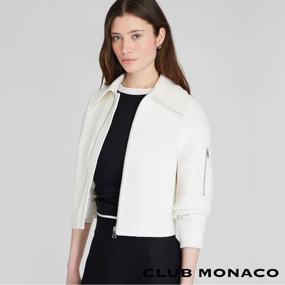 Club Monaco **NWT** Textured Collared Cropped Jacket Cream / Ivory / White - Picture 1 of 6